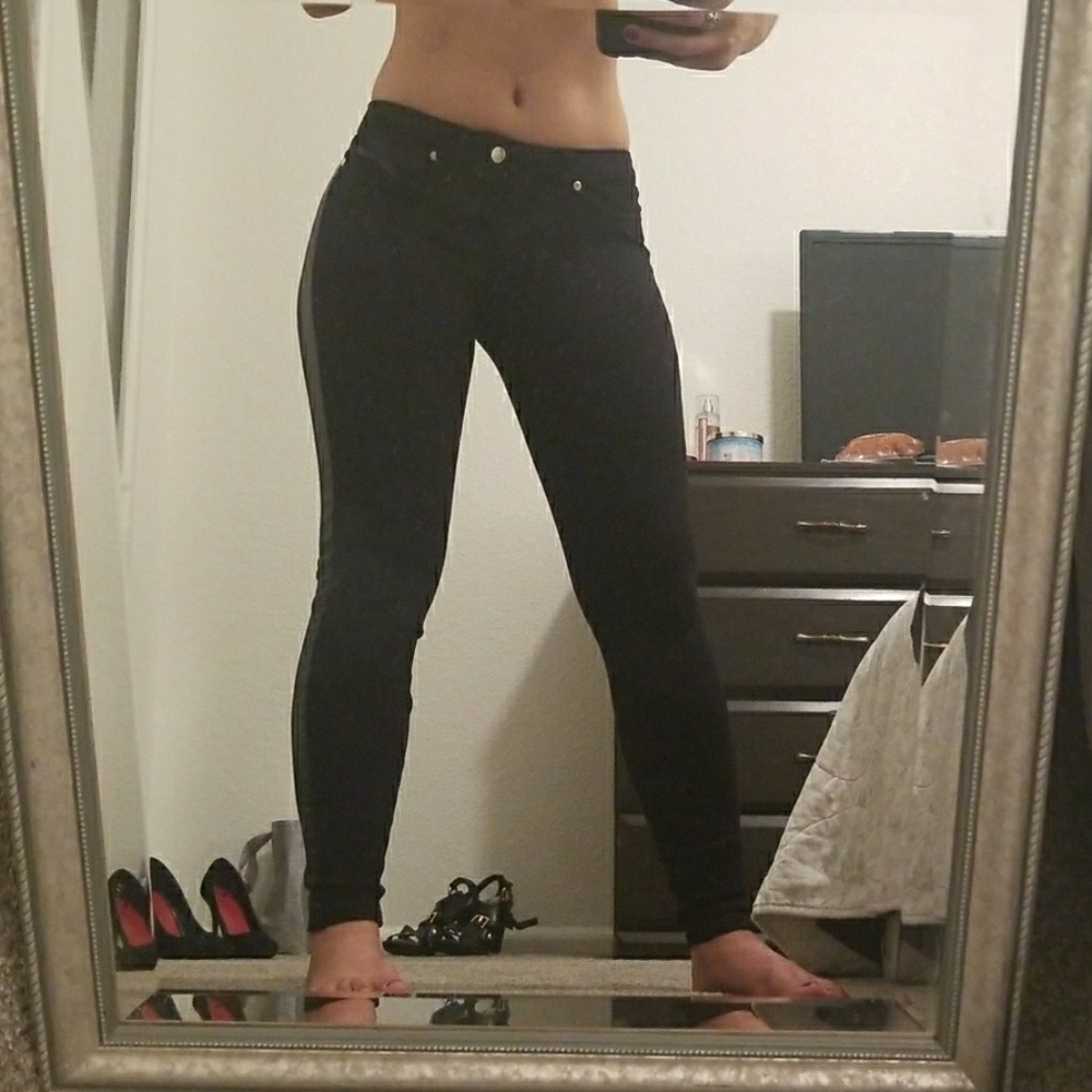 Black Jeggings with Leather Stripe down the side